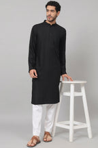 Giza Cotton Black Plain Kurta by Hilo Design
