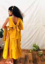 ArthLife Owl Embroidery Mustard Yellow Ghagara Dress
