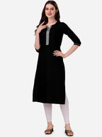 HERE&NOW Notch Neck Thread Work Straight Kurta
