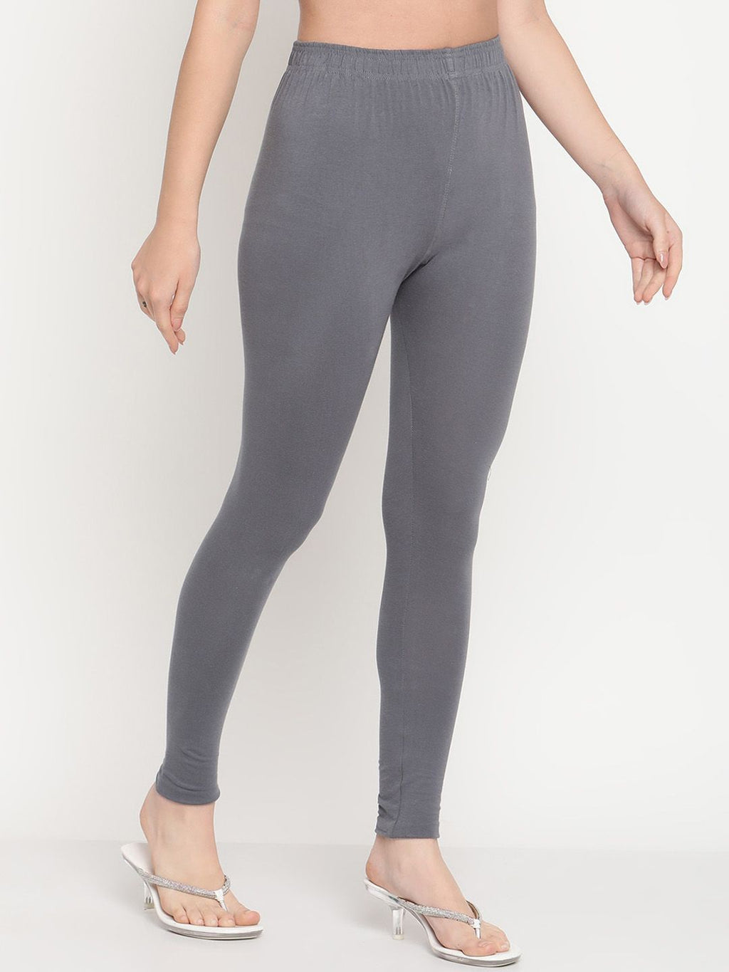 TAG 7 Women Grey Solid Cotton Ankle-Length Leggings