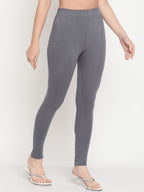 TAG 7 Women Grey Solid Cotton Ankle-Length Leggings