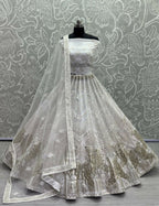 Jyoti Fashion Women's White Bridal Net Fancy Foil & Sequins with Multi Thread Embroidered Wedding Lehenga Choli