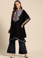 Sangria Women Floral Yoke Design Flared Sleeves Jacquard Kaftan Kurta