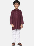 Sethukrishna Boys Burgundy Pure Cotton Kurta with Churidar