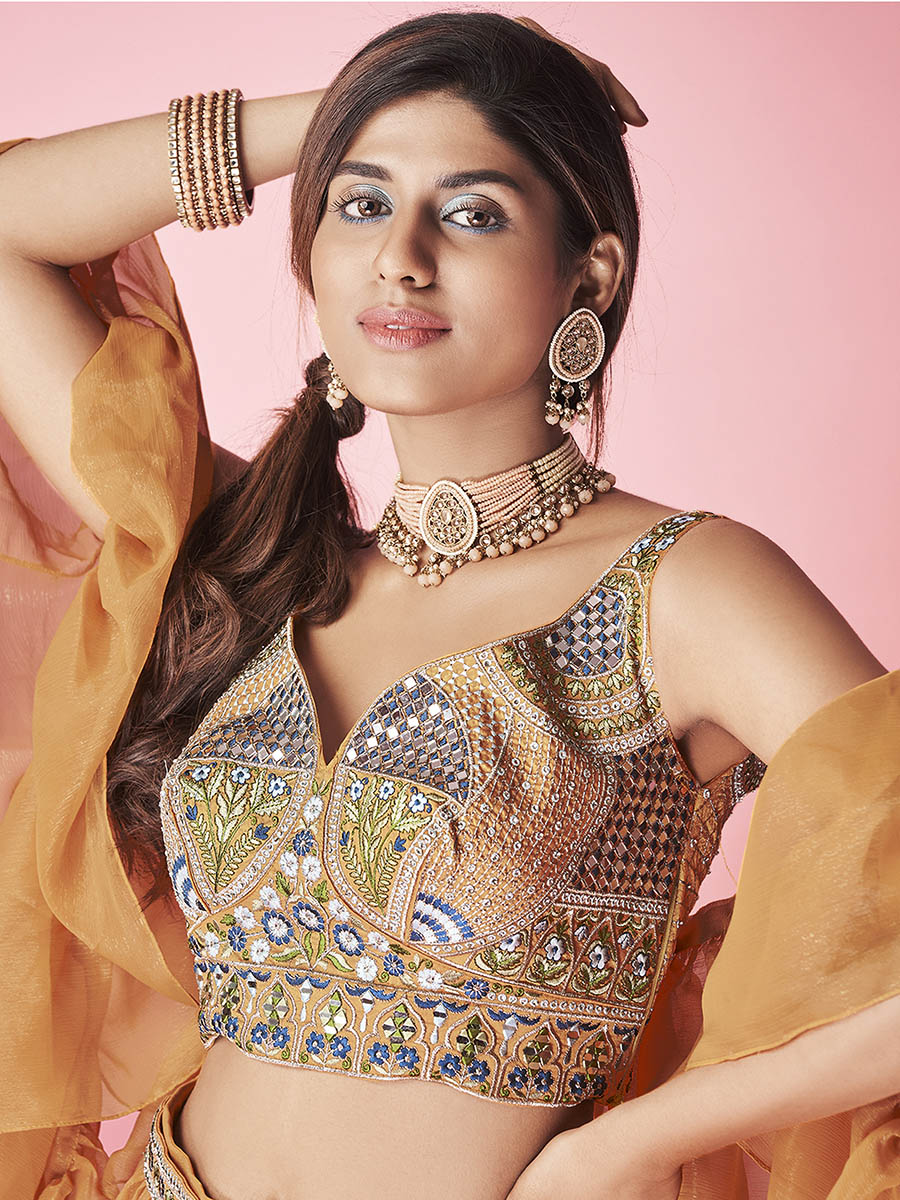 Myra Orange Art Silk Designer Lehenga