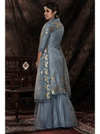 Myra Grey Net Embroidered Sharara Suit