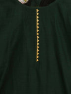 Ahalyaa Dark Green Chanderi Solid Kids Kurta Palazzo Set With Dupatta For Girls