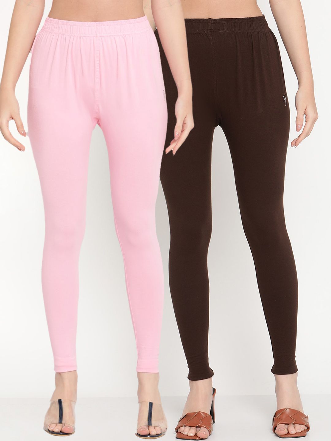 TAG 7 Women Pack Of 2 Solid Comfort-Fit Ankle-Length Leggings