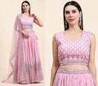 Pink Pure Viscose Georgette Sequence Embroidery work Lehenga Choli with Dupatta - Aakriti