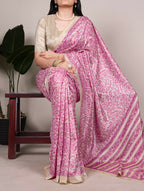 Vastranavya Pink Tussar Silk Printed Saree with Unstitched Blouse - Distacart
