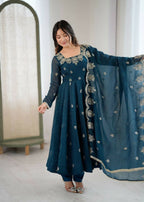 Teeya Creation Morepeach Color Crunchy Silk Embroidery Work Wedding Wear Gown - Distacart