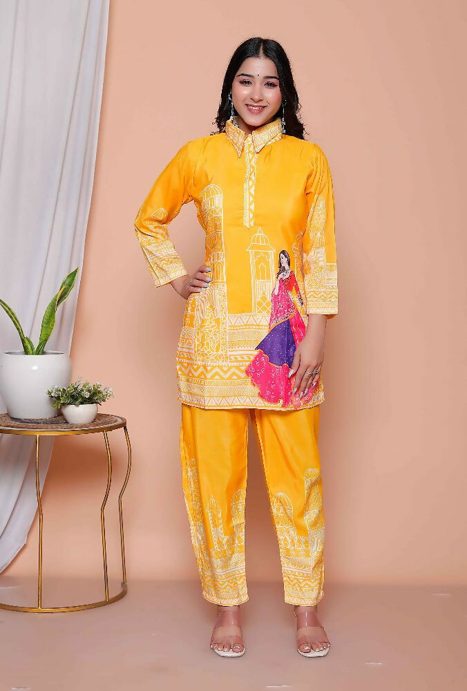 Miravan Womens Yellow Digital Printed Kurta Set - Distacart