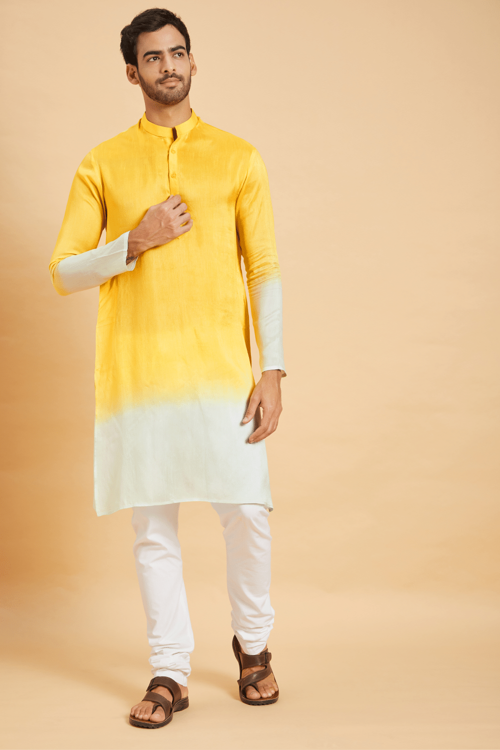 Lahza Yellow Ombre Kurta by Hilo Design