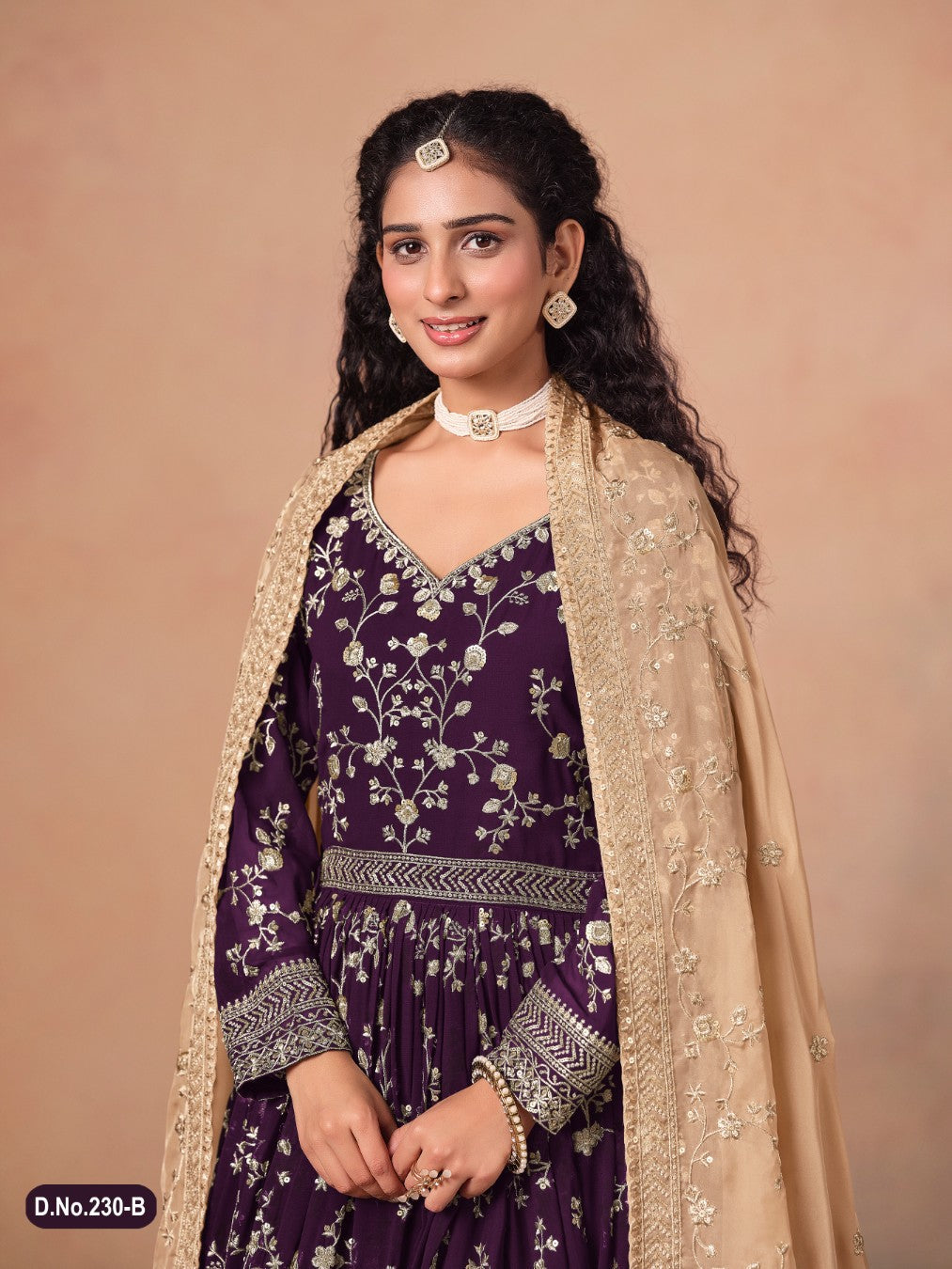 Anaita Purple Faux Georgette Jacquard Embroidered Work Anarkali Suit - Distacart