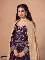 Anaita Purple Faux Georgette Jacquard Embroidered Work Anarkali Suit - Distacart