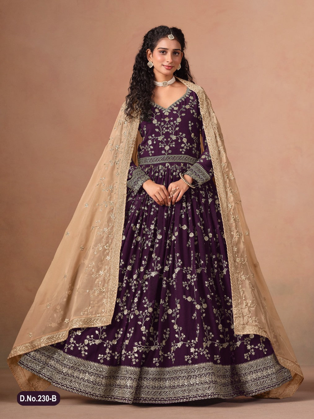 Anaita Purple Faux Georgette Jacquard Embroidered Work Anarkali Suit - Distacart