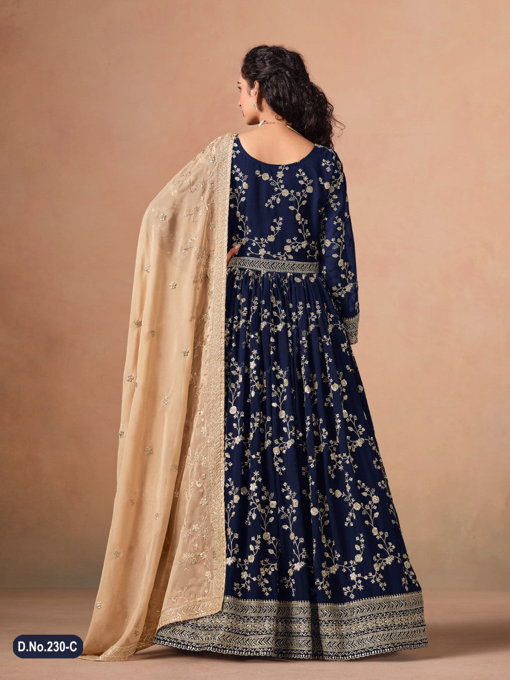 Anaita Navy Blue Faux Georgette Jacquard Embroidered Work Anarkali Suit - Distacart