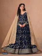 Anaita Navy Blue Faux Georgette Jacquard Embroidered Work Anarkali Suit - Distacart