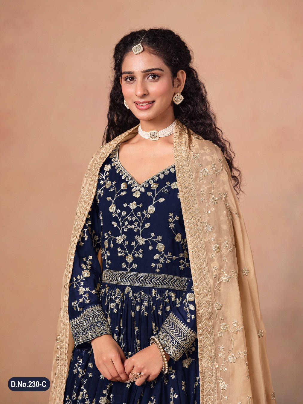 Anaita Navy Blue Faux Georgette Jacquard Embroidered Work Anarkali Suit - Distacart