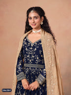 Anaita Navy Blue Faux Georgette Jacquard Embroidered Work Anarkali Suit - Distacart
