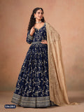 Anaita Navy Blue Faux Georgette Jacquard Embroidered Work Anarkali Suit - Distacart