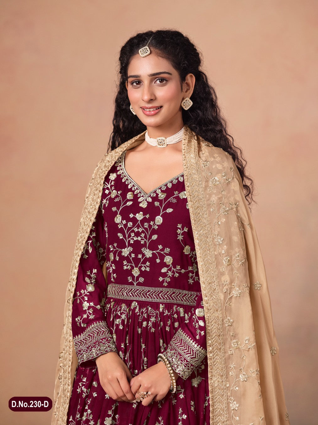 Anaita Red Faux Georgette Jacquard Embroidered Work Anarkali Suit - Distacart