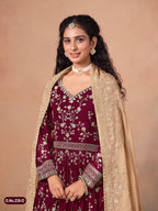 Anaita Red Faux Georgette Jacquard Embroidered Work Anarkali Suit - Distacart