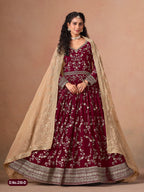 Anaita Red Faux Georgette Jacquard Embroidered Work Anarkali Suit - Distacart