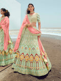 Myra Pista Green Gorgette Embroidered Designer Lehenga Choli