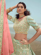 Myra Pista Green Gorgette Embroidered Designer Lehenga Choli