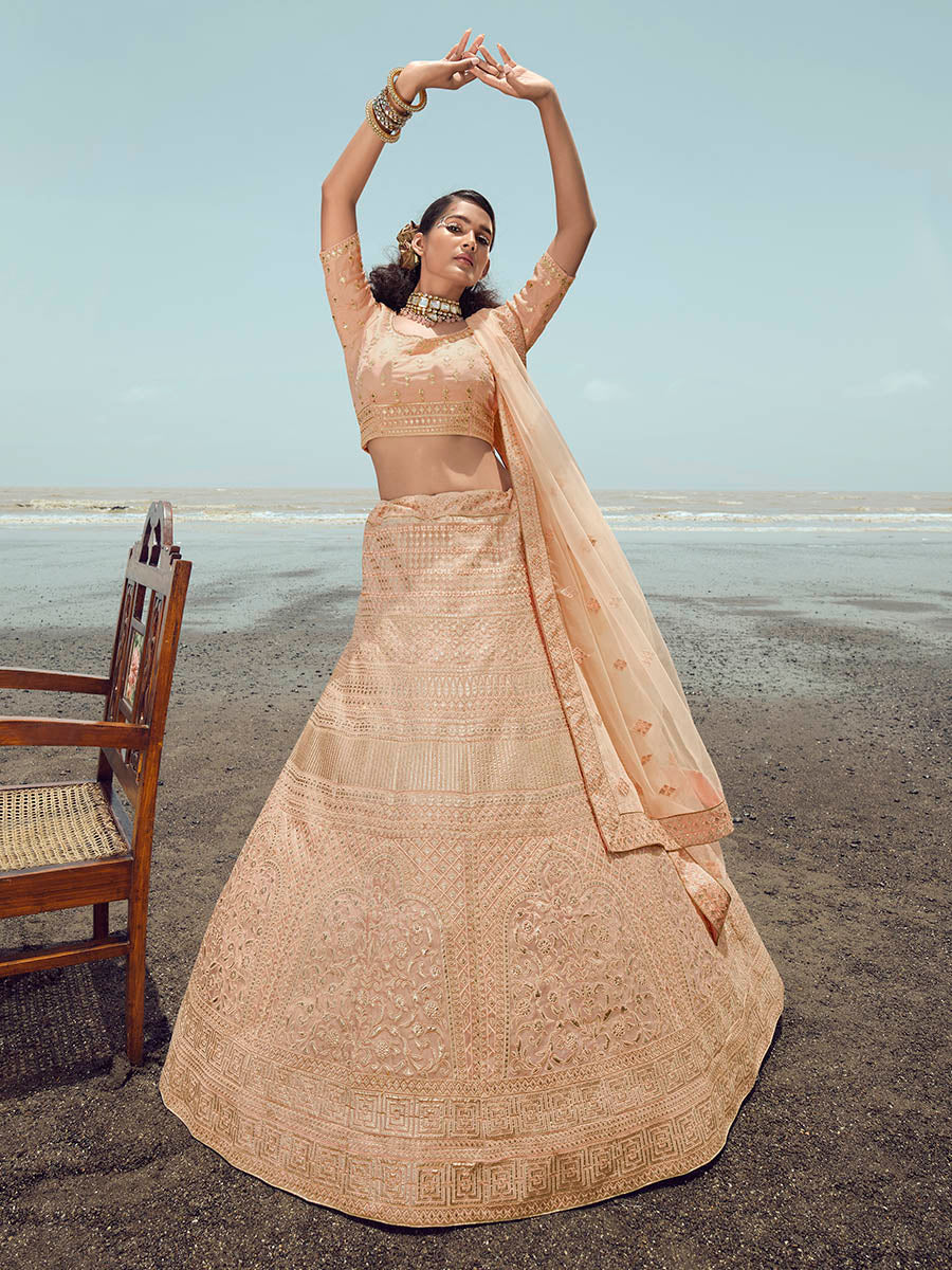 Myra Peach Organza Embroidered Designer Lehenga Choli