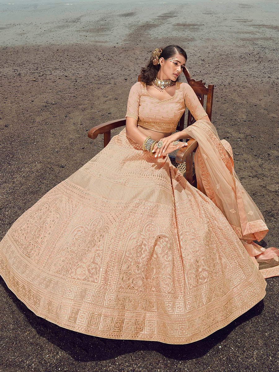Myra Peach Organza Embroidered Designer Lehenga Choli