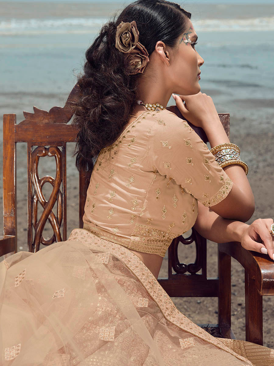 Myra Peach Organza Embroidered Designer Lehenga Choli