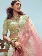 Myra Pista Green Organza Embroidered Designer Lehenga Choli