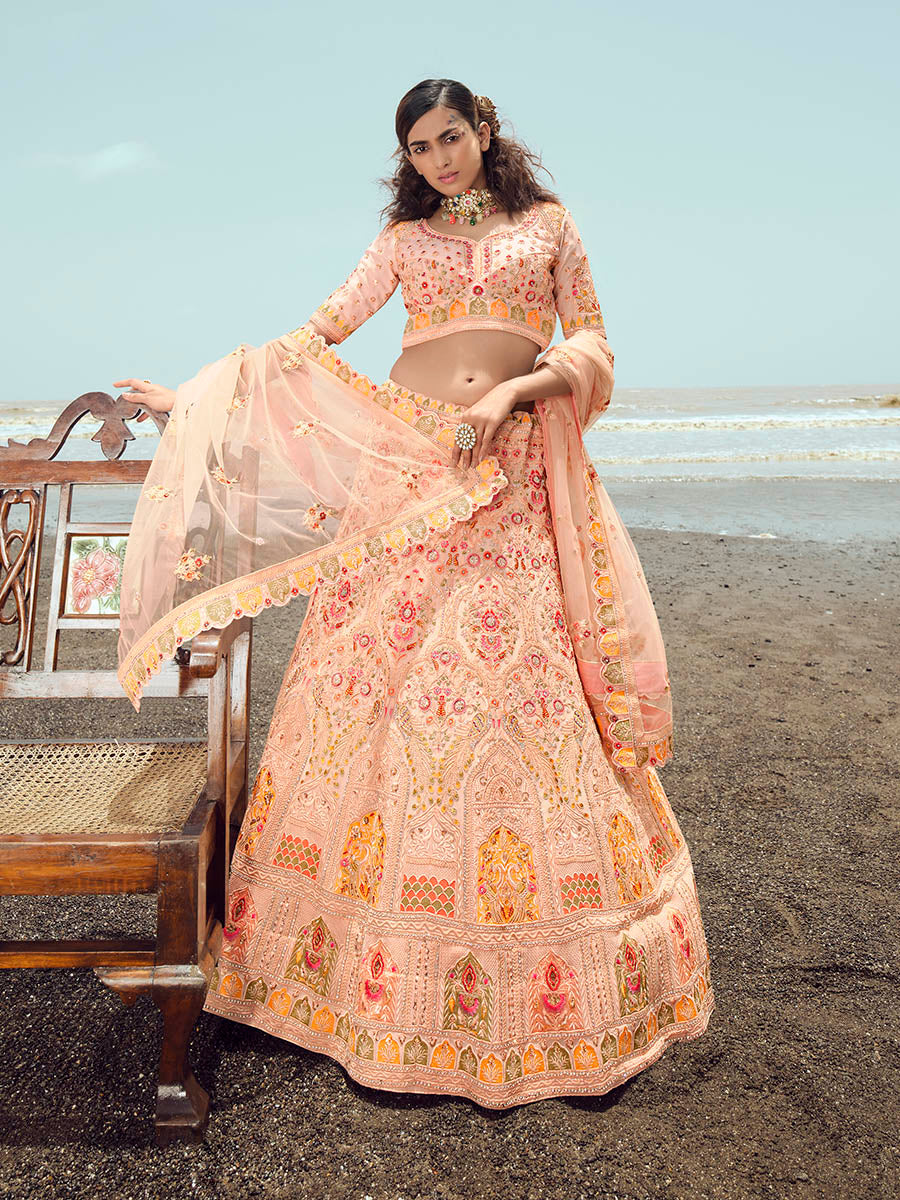 Myra Peach Georgette Embroidered Designer Lehenga Choli