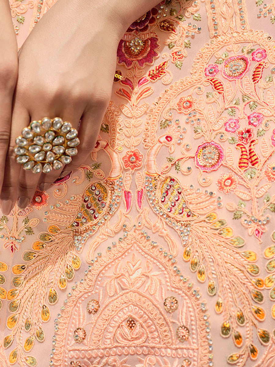 Myra Peach Georgette Embroidered Designer Lehenga Choli