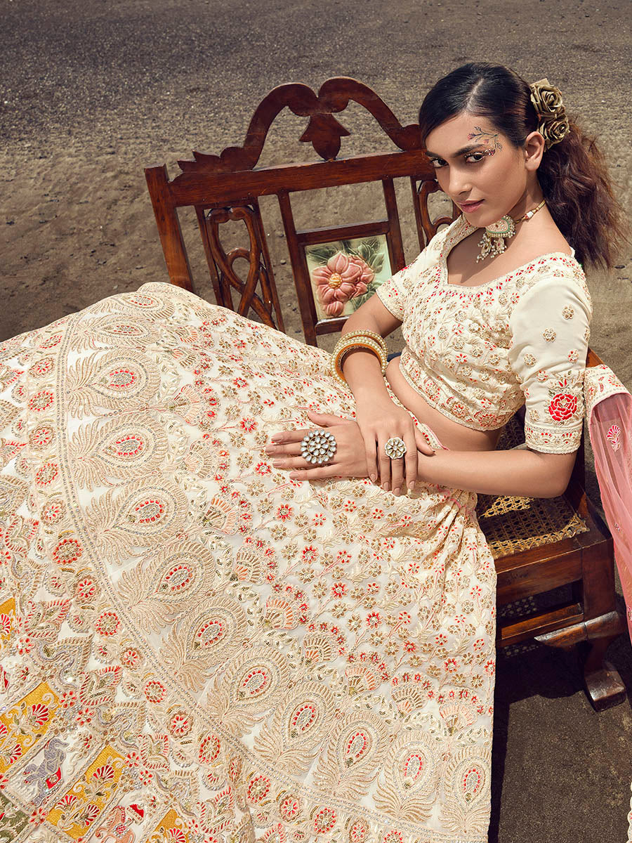 Myra White Georgette Embroidered Designer Lehenga Choli