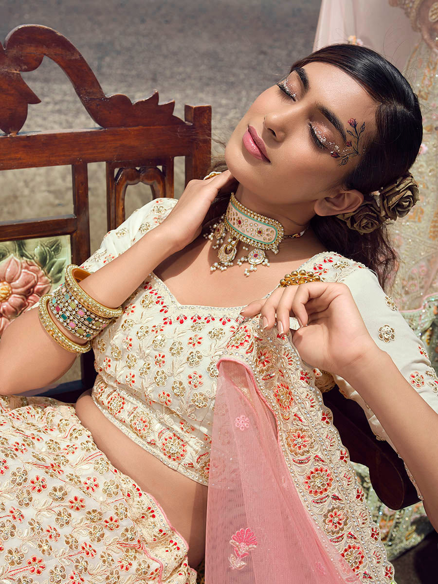 Myra White Georgette Embroidered Designer Lehenga Choli