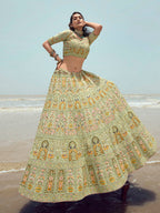 Myra Pista Green Georgette Embroidered Designer Lehenga Choli