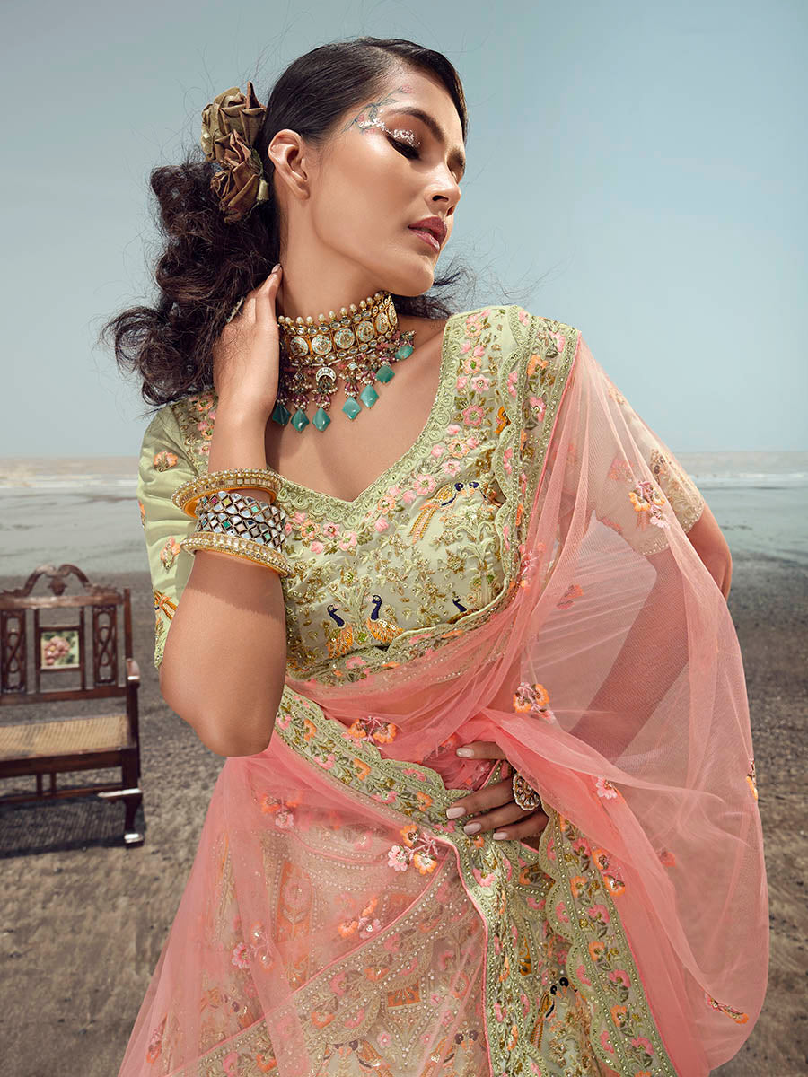 Myra Pista Green Georgette Embroidered Designer Lehenga Choli