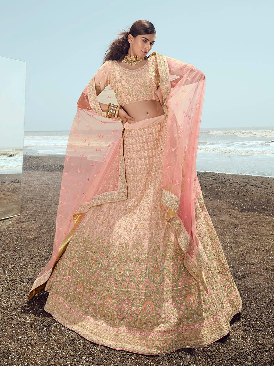 Myra Peach Georgette Embroidered Designer Lehenga Choli