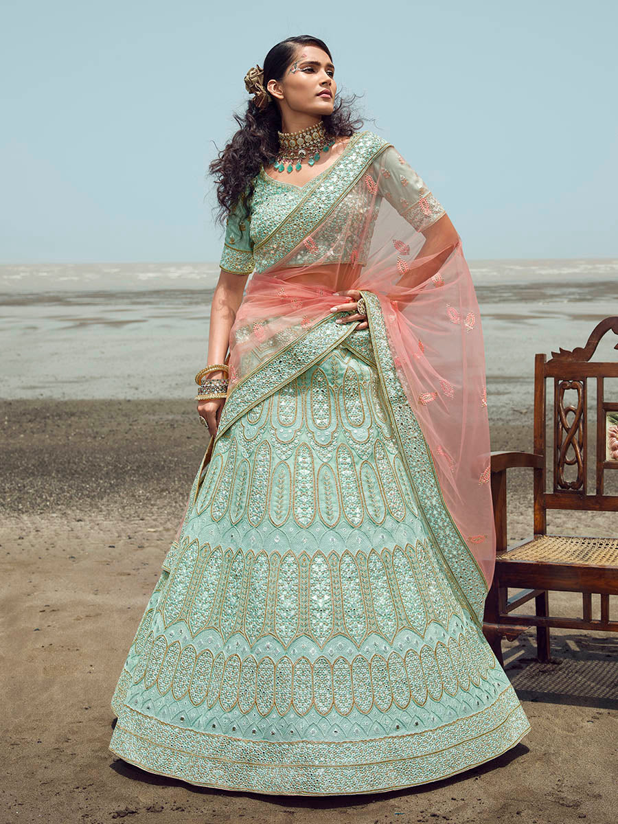 Myra Turquoise Organza Embroidered Designer Lehenga Choli