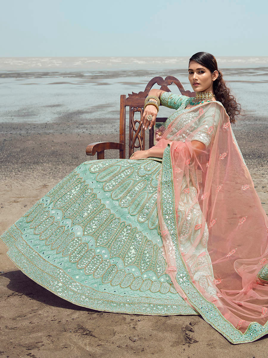Myra Turquoise Organza Embroidered Designer Lehenga Choli