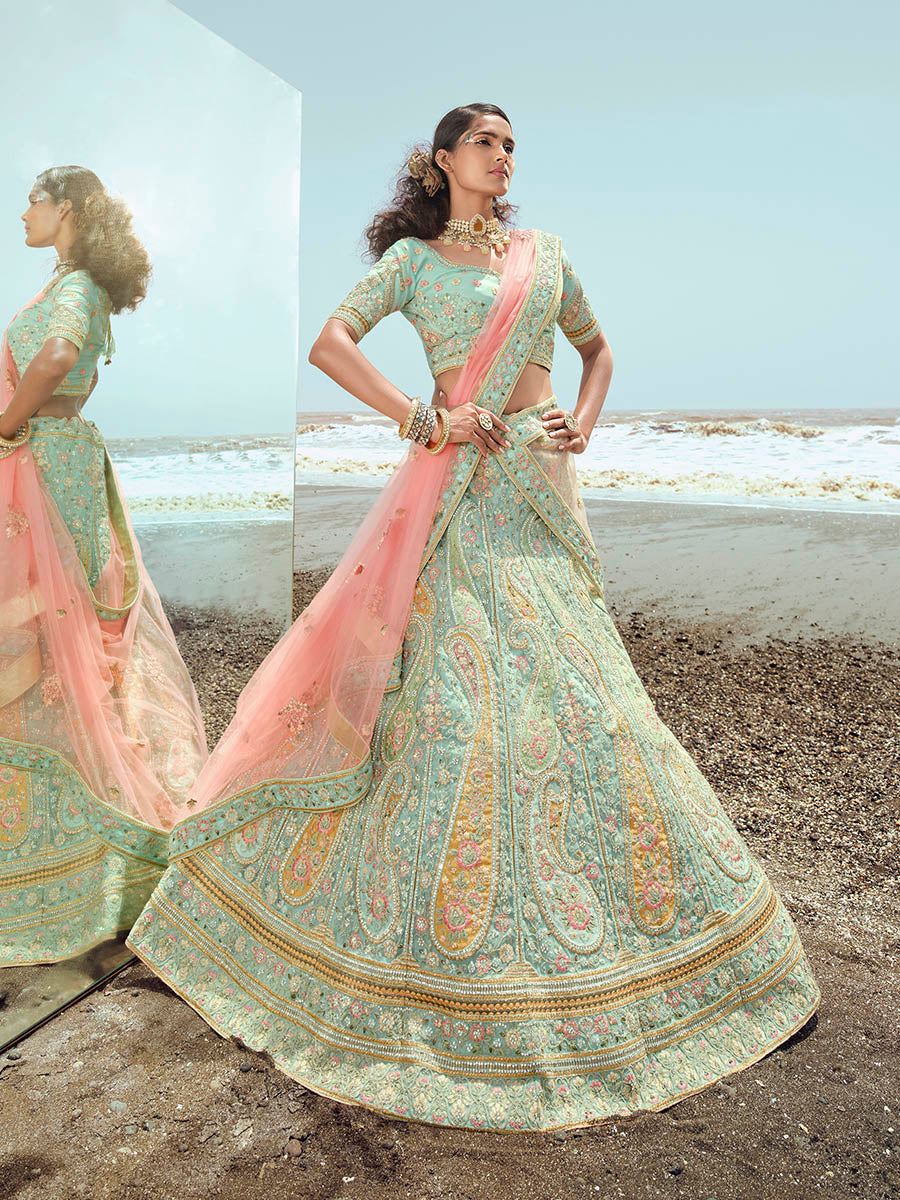 Myra Turquoise Organza Embroidered Designer Lehenga Choli