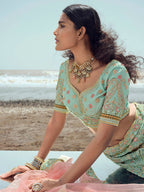 Myra Turquoise Organza Embroidered Designer Lehenga Choli