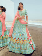 Myra Turquoise Georgette Embroidered Designer Lehenga Choli