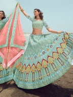 Myra Turquoise Georgette Embroidered Designer Lehenga Choli
