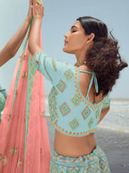 Myra Turquoise Georgette Embroidered Designer Lehenga Choli