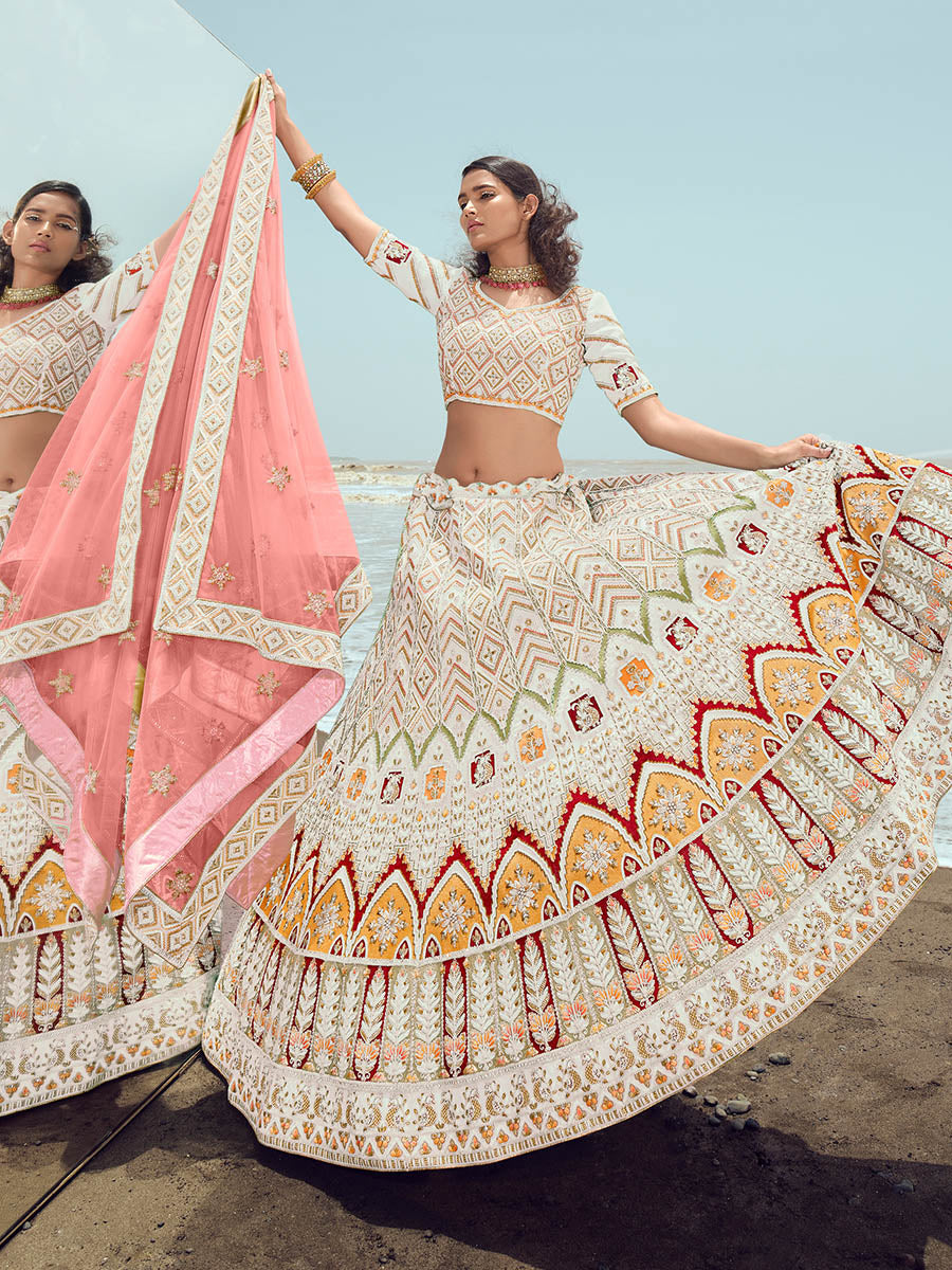 Myra White Georgette Embroidered Designer Lehenga Choli