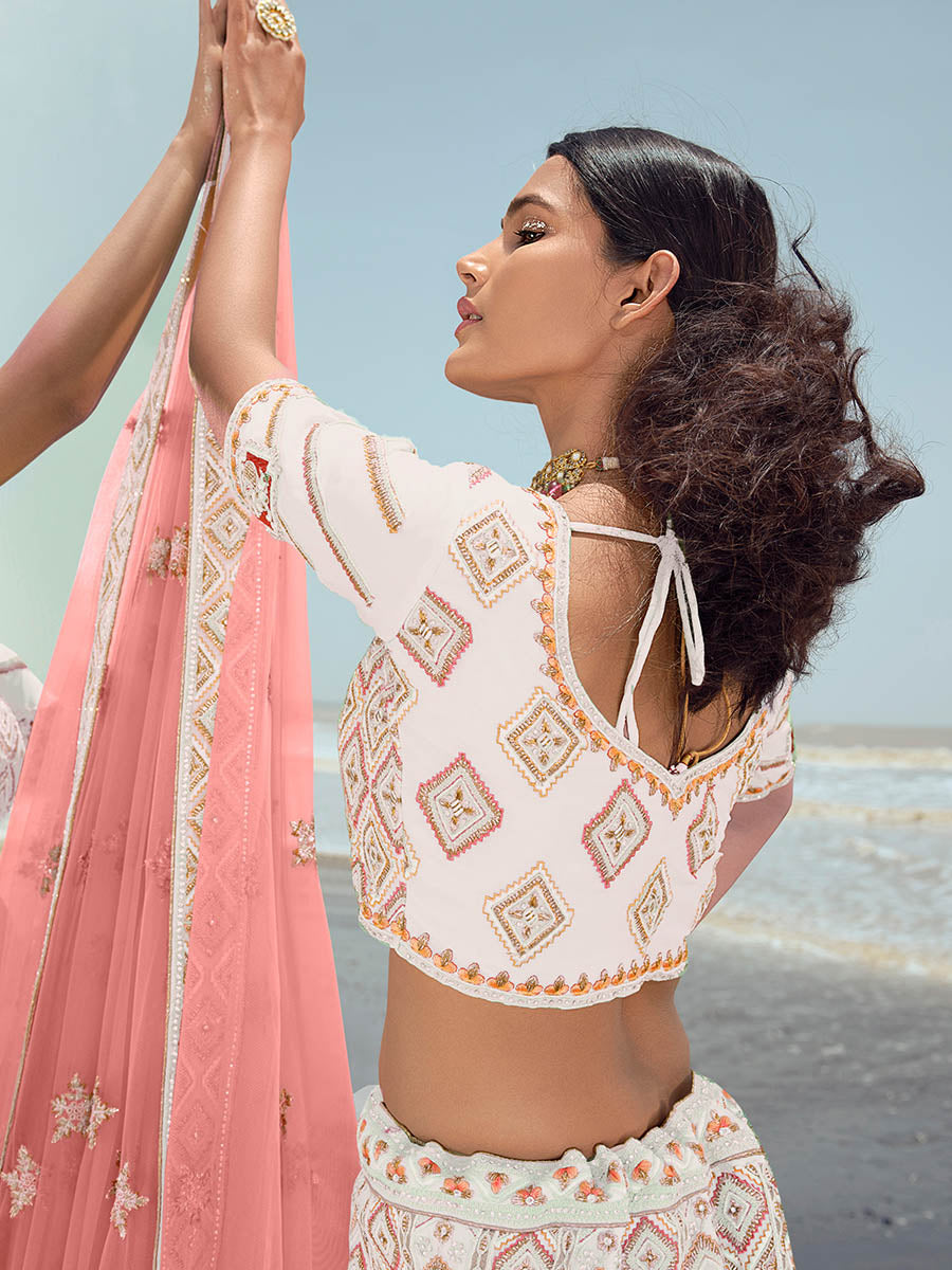 Myra White Georgette Embroidered Designer Lehenga Choli